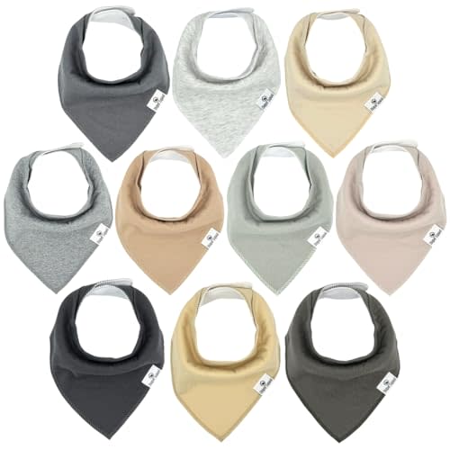 DiaperSquad's 10-Pack Baby Bibs for Drooling and Teething, Baby Bandana Bibs for Boys, Girls - Solid Cotton Baby Drool Bibs