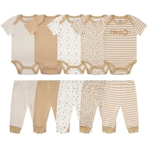 Baby Newborn Layette 10-Piece Sets Cotton Bodysuits Pants Sets for Baby Boys Girls Toddler Unisex Baby Gift Set