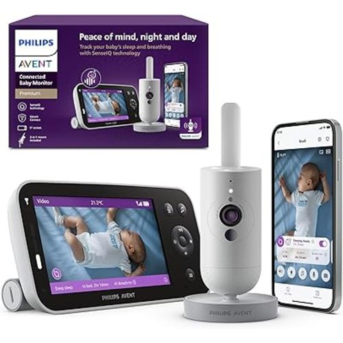 Philips Avent Premium Connected Baby Monitor, with 1080p Camera and App, SenseIQ Sleep and Breathing Rate Tracking, Cry Detection and Translation, Day and Night View, Two-way True Talk Back, SCD973/37