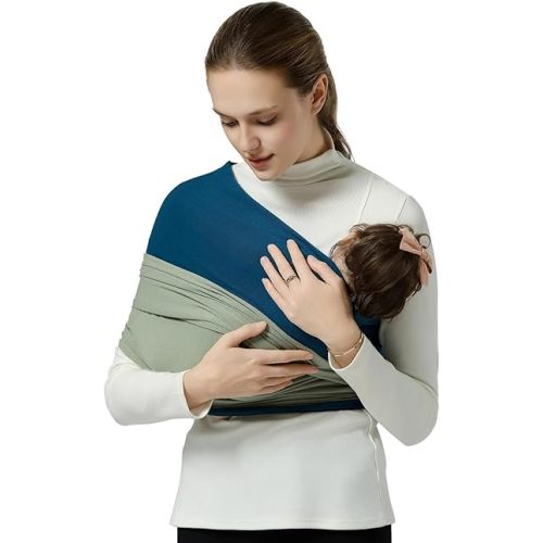 Baby Wraps Carrier, Baby Carrier Wrap Baby Wearing Wrap Newborn Wrap Carrier, Baby Sling, Baby Carrier Sling for Newborn and Infant, Blue+Green