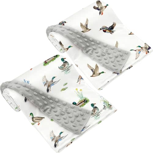2 Pack Mallard Duck Baby Blanket (30"X40") for Baby Boys or Girls Soft Breathable Gender Neutral Double Layer Blankets with Dotted Backing and Ducks Printed (Duck 2)