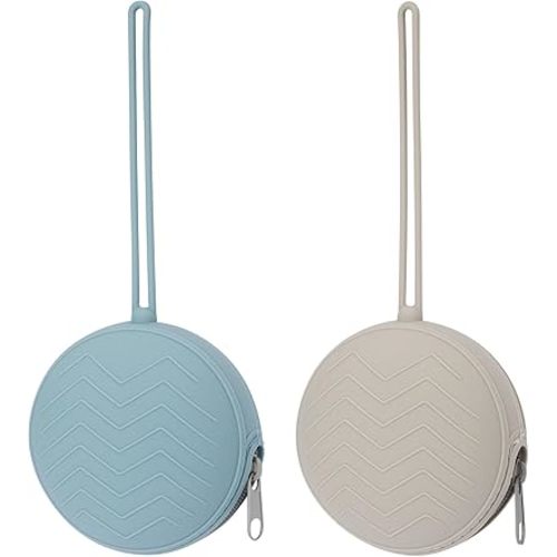 2 Pack Silicone Pacifier Holder Case, BPA-Free Silicone Newborn Pacifier Holder for Baby Boys & Girls, Travel Pacifier Storage Case for Diaper & Strollers (Ether/Light Grey)
