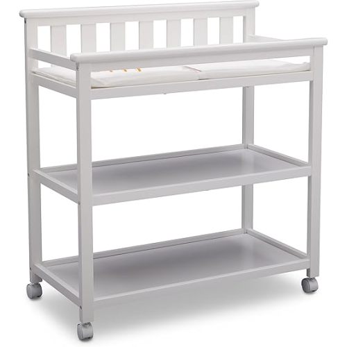 Delta Children Flat Top Changing Table with Wheels and Changing Pad - Greenguard Gold Certified & Foam Contoured Changing Pad with Waterproof Cover