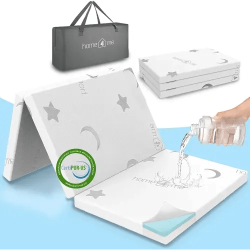 Home4me Pack and Play Mattress, 38" x 26" x 2.4", Portable, Trifold, Waterproof, Dual Sided (Firm & Soft) Mini Crib Mattress, Toddler Memory Foam Mattress Pad for Play Pen