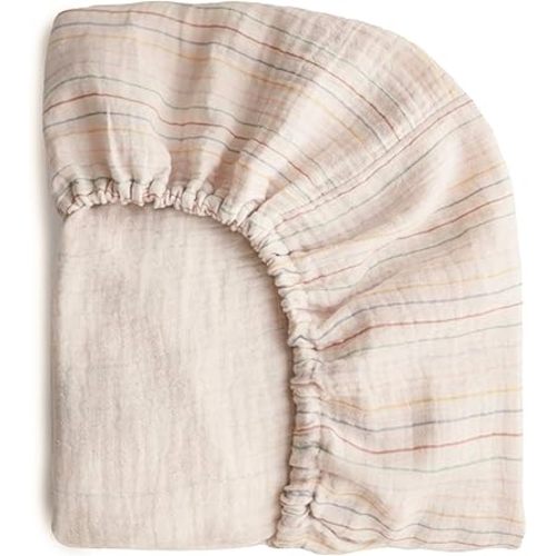 mushie Extra Soft Muslin Fitted MINI Crib Sheet | 24"x 38" (Retro Stripe)