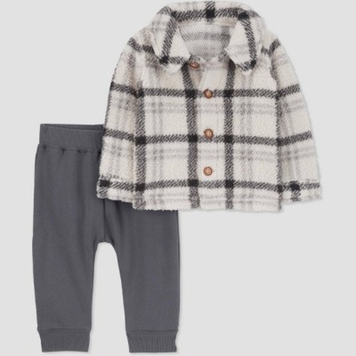 Carter's Just One You®️ Baby Boys' 2pc Plaid Top & Bottom Set - Cream/Gray 12M