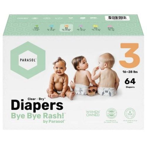 Parasol Clear+dry Natural Disposable Diapers - Size 3 - 64ct