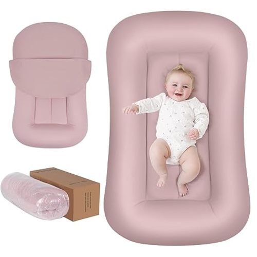 Baby Lounger for Newborn, 0-24 Months, Soft Cotton, Infant Lounger for Home and Travel, Portable Playtime Baby Nest, Including Cover(Pink), Pallet of Product