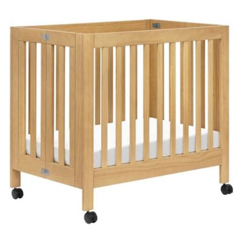 Babyletto Origami Mini Portable Folding Crib with Wheels - Honey