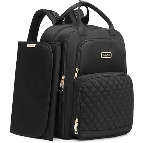 Diaper Bag Backpack - Extra Large Diaper Bag for 2 Kids Twins (Expandable 30-38L) - Travel Baby Backpack with Changing Pad for Mom Dad (Quilted, Water Resistant, Black)