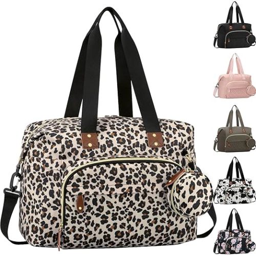 Tenot Diaper Bag Tote with Pacifier Case, Baby Bag for Women with Shoulder Straps, Travel Diaper Tote for for Mom and Dad Medium Size, Leopard Print