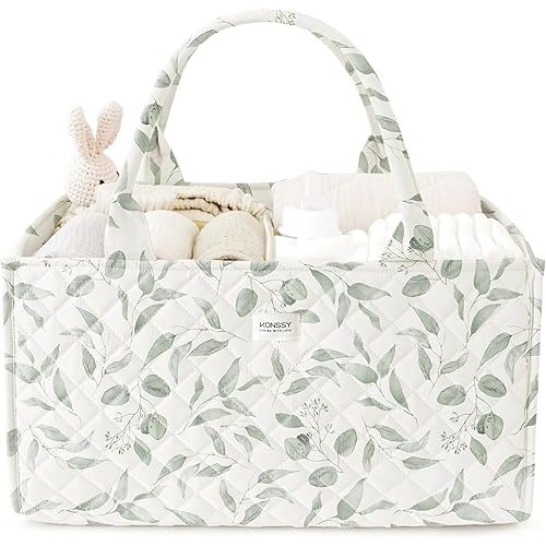 Konssy Baby Diaper Caddy Organizer, Lareg Diaper Tote Bag Newborn Essentials Gift for Baby Shower and Registry, Portable Stylish Nursey Basket Must Haves for Moms
