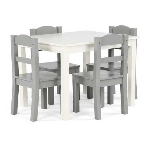 5pc Kids' Wood Table and Chair Set White/Gray - Humble Crew: Toddler Dining Furniture, MDF, Rectangle, Ages 3+