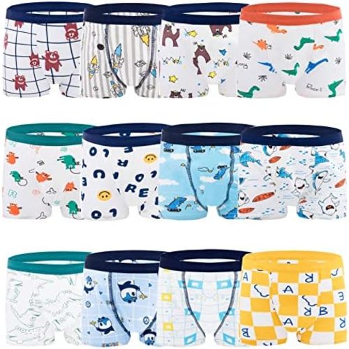 Boys Cotton Boxer Briefs Dinosaur Polar Bear Toddler Kids Underwear 12 Pack, 1-13 Years