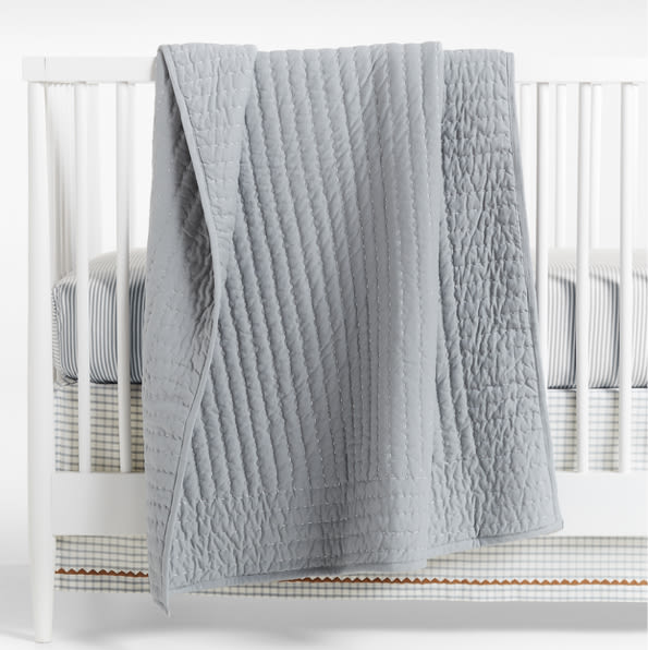 Comfy Tee Keepsake Stitched Blue 100% Organic Cotton Jersey Crib Quilt
