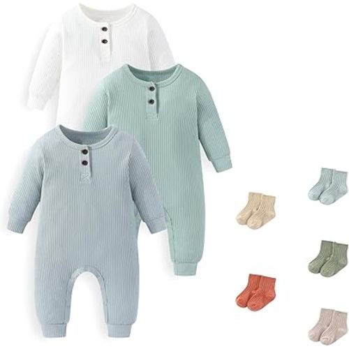 Unisex Long Sleeve Baby Romper And Sock Solid infant Boy Girl Jumpsuits 0-24Months New Born Outfits