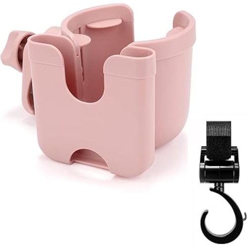 Accmor Stroller Cup Holder with Hook, Bike Cup Holder, Universal Cup Holder for Uppababy Nuna Doona Strollers, 2-in-1 Cup Phone Holder for Stroller Bike Wheelchair Walker Accessory