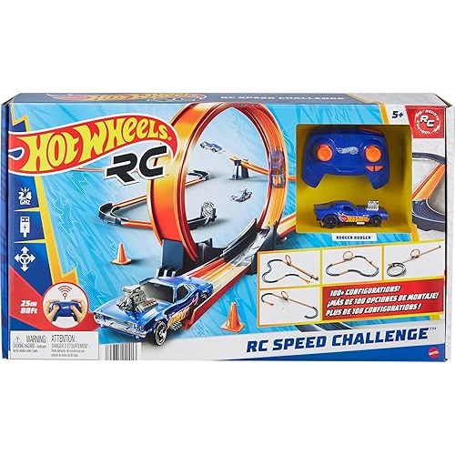 Hot Wheels Toy Car RC Set with 1:64 Scale Remote-Control Vehicle & 30+ Pieces of Race Track to Create Multiple Configurations