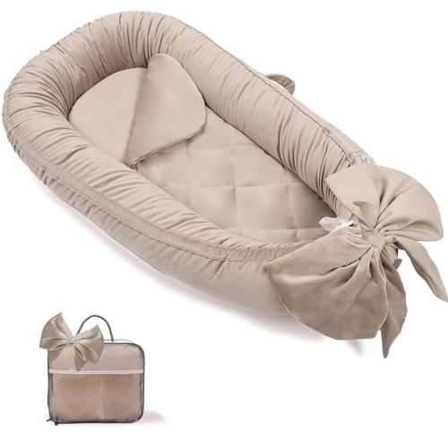 EAQ Baby Lounger, Snuggle Me Lounger, Portable Baby Nest Breathable & Soft, Organic Cotton Baby Lounger Pillow, Safe Baby Bassinet for Co-Sleeping, Nursery, Travel, Playtime
