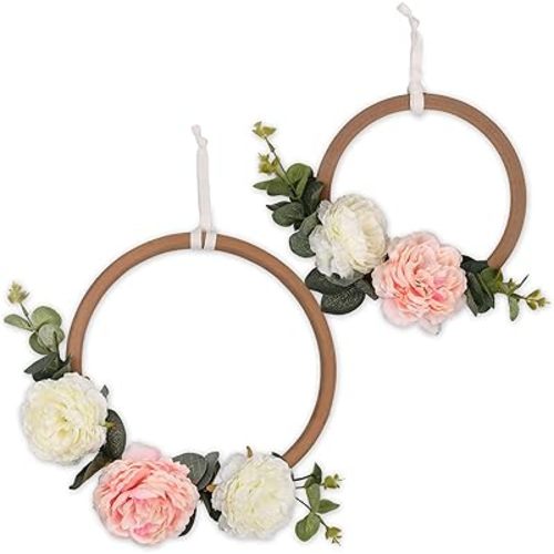 Pink and White Floral Wooden Ring Nursery Wall Decor - Farmhouse Collection by The Peanut Shell