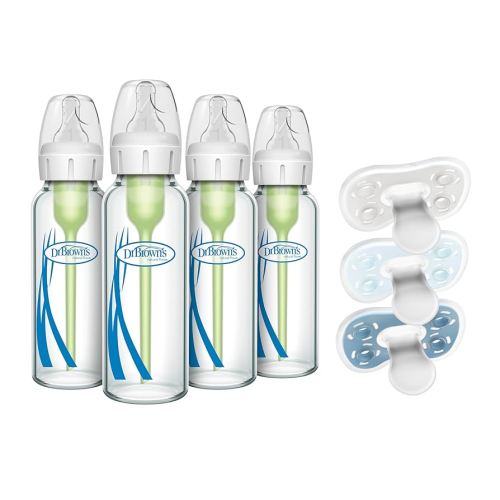 Amazon.com : Dr. Brown's Anti-Colic Options+ Narrow Glass Baby Bottle 8 oz, 4 Pack & Advantage One-Piece Silicone Pacifier, Blue/Light Blue/Gray, 0-6m, 3 Pack, BPA Free, Bottle & Pacifier Bundle : Baby