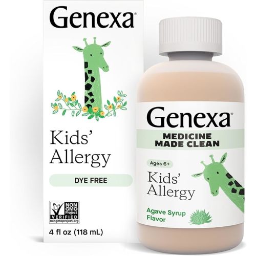 Genexa Kids Allergy Medicine | Clean Allergy Relief for Children | Treats Runny Nose, Sneezing & Itching | Vegan & Non-GMO | 12.5mg Diphenhydramine HCl 4 fl oz | Organic Agave Syrup Flavor | Ages 6+