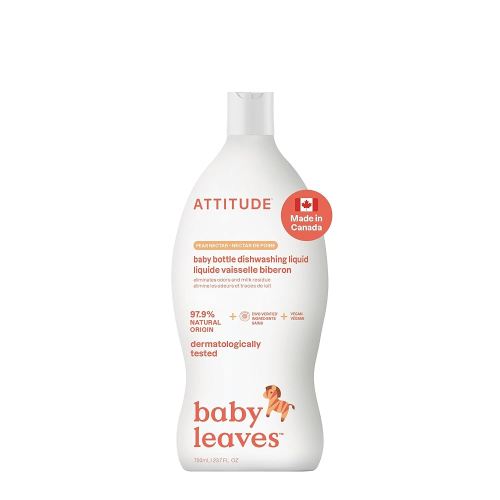 ATTITUDE Baby Dish Soap and Bottle Cleaner, Made in Canada, EWG Verified Dishwashing Liquid, No Added Dyes or Fragrances, Tough on Milk Residue and Grease, Vegan, Pear Nectar, 700 mL