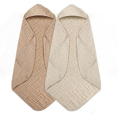 Hooded Baby Bath Towels, 2 Pack Baby Towels with Hood for Newborn, Upgrade High Density 100% Muslin Cotton Baby Towel, Ultra Soft, Highly Absorbent for Infants, Toddlers, Newborn Essential, 32” x 32”