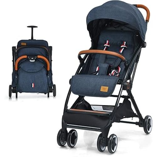 BABY JOY Lightweight Baby Stroller, Compact Toddler Travel Stroller for Airplane, Infant Stroller w/ 5-Point Harness, Adjustable Backrest/Footrest/Canopy, Storage Basket, Easy One-Hand Fold, Blue