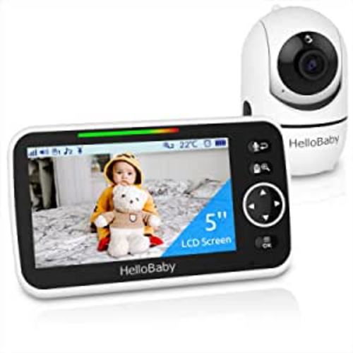 HelloBaby Monitor, 5''Display, Pan-Tilt-Zoom Video Baby Monitor with Camera and Audio, Night Vision, 2-Way Talk