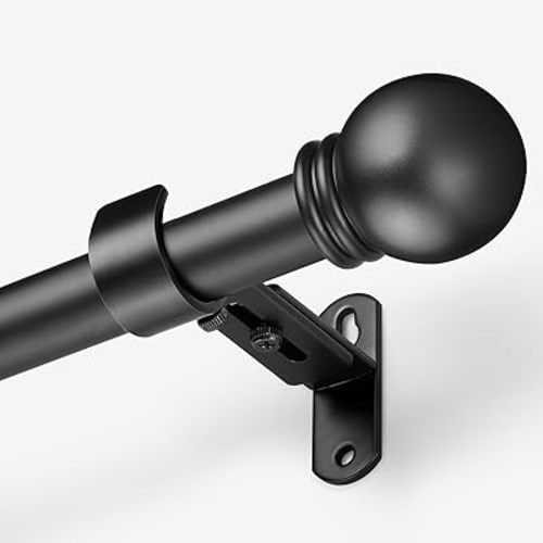 Curtain Rods for Windows 16 to 136 Inches, Curtain Rod Max Adjustable Length of 144 IN, 6/8" Diameter Drapery Rods Round Finials, Black, Pack of 1