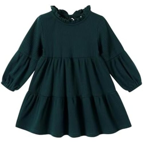 Toddler Kids Baby Girl Dress Lantern Long Sleeve Solid Color Casual Dresses Girls Fall Winter Outfit Clothes