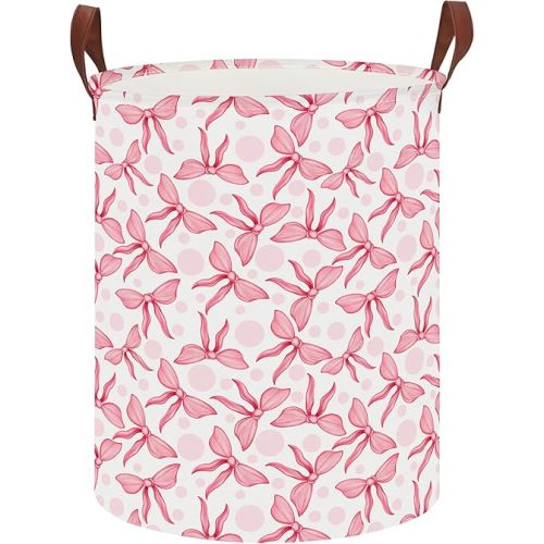 Laundry Hamper,Laundry Basket,Baby Nursery Hamper,Waterproof Storage Bin,Clothes Organizer Basket,Room Decor(Pink Bowknot)