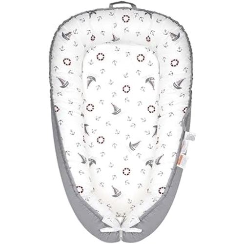 Baby Lounger for 0-24 Months - 100% Cotton Soft Adjustable Floor Seat, Co Sleeper for Girls Boys in Bed, Portable Baby Nest for Travel, Family Essentials (Ship)