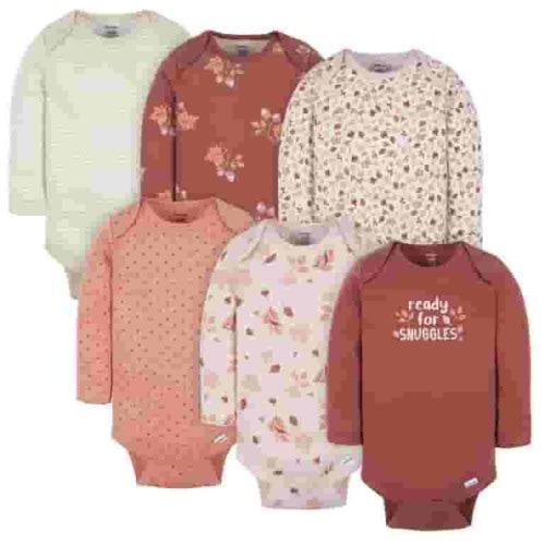 Gerber Baby Gender Neutral Long Sleeve Onesies Bodysuits, 6-Pack, Sizes Newborn - 12 Months