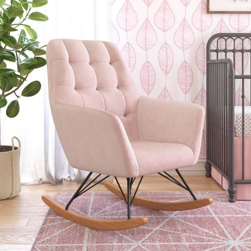 Max & Finn Raven Upholstered Rocker, Pink Velvet
