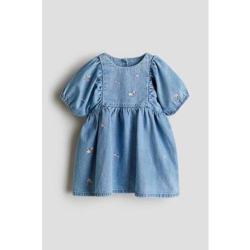 EMBROIDERED-DETAIL DENIM DRESS