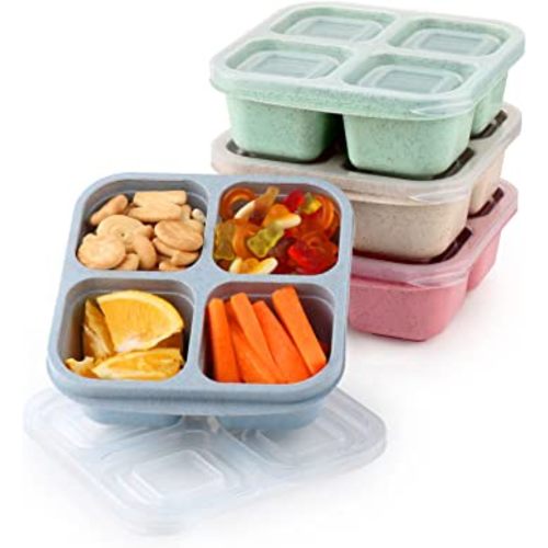 ozazuco 4 Pack Snack Containers, Divided Bento Snack Box, 4 Compartments Reusable Meal Prep Lunch Containers for Kids Adults, Food Storage Containers for School Work Travel