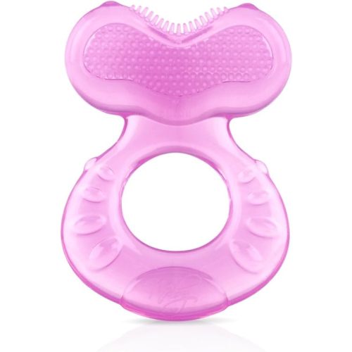 Nuby Silicone Teethe-eez Teether with Bristles, Includes Hygienic Case, Pink
