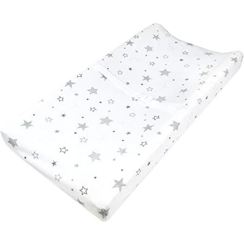 American Baby Company Printed 100% Natural Cotton Jersey Knit Fitted Contoured Changing Table Pad Cover, Super Stars, Soft Breathable, for Boys and Girls