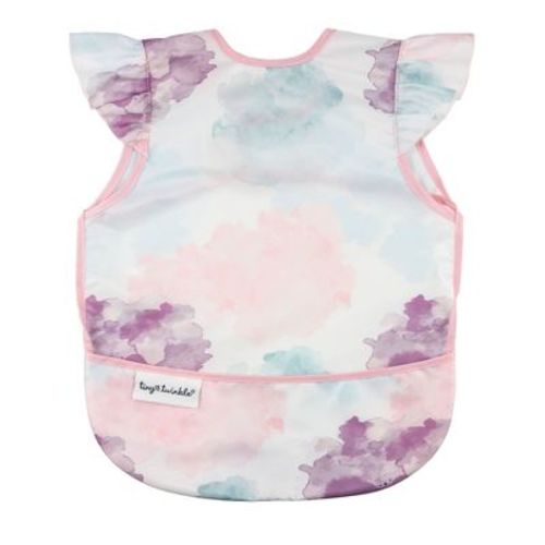 Tiny Twinkle Mess-Proof and Waterproof Baby Bib/Apron with Ruffled Shoulder, Machine Washable and BPA-Free (Cotton Candy, Small 6-24 Months)