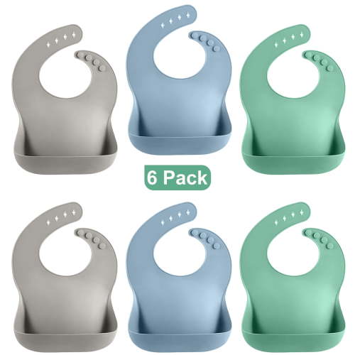 6-Pack Baby Silicone Bibs,BPA-Free,Adjustable Toddler Feeding Bibs for Mess-Free Mealtime,3 Colors