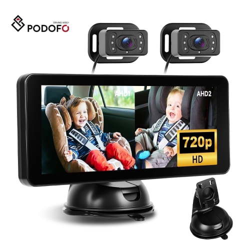 Podofo 6.86'' Baby Car Camera for Seat HD Bual Rear Facing for Baby, Car Camera for Baby Night Vision Wide View Angle Reusable Sucker Bracket, Easy Install 360° Adjustable