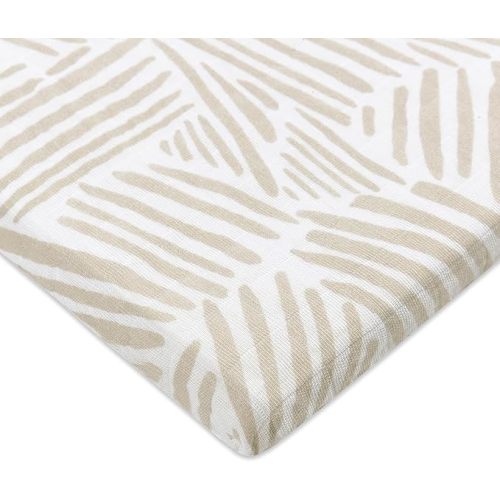 Babyletto 100% Organic Cotton All-Stages Bassinet Sheet, GOTS-Certified, Fitted 360°, Ultra-Soft and Breathable Muslin - Oat Stripe