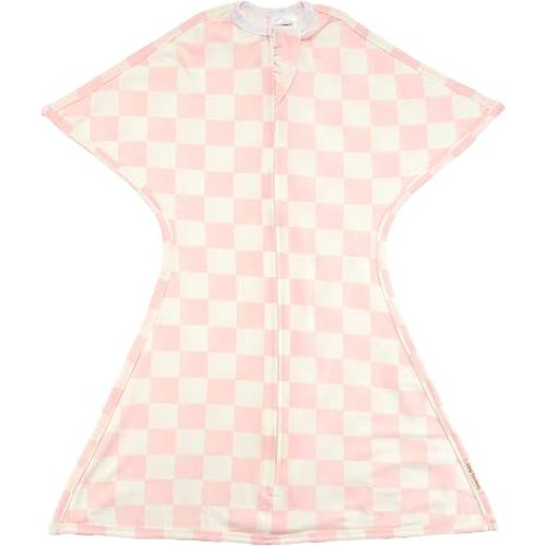 SleepingBaby Zipadee-Zip Transition Swaddle - Baby Swaddling Blanket with Zipper Convenience - Roomy Baby Wearable Blanket for Easy Diaper Changes - Pink Check, Medium (6-12 Month)