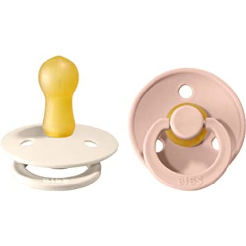 BIBS Pacifiers | Natural Rubber Baby Pacifier | Set of 2 BPA-Free Soothers | Made in Denmark | Blush/Ivory | Size 6-18 Months