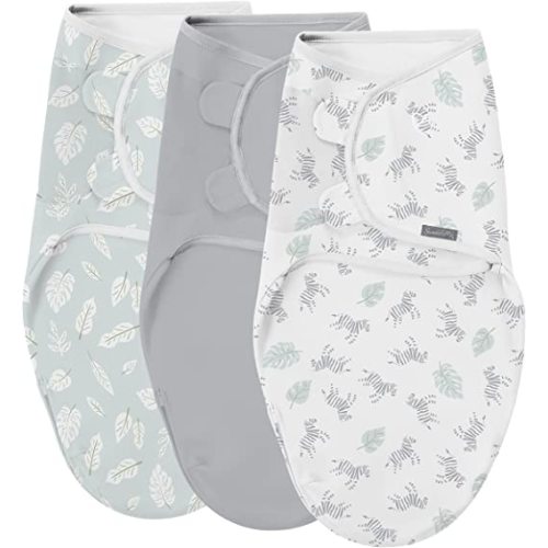 SwaddleMe by Ingenuity Easy Change Swaddle - Size Small/Medium, 0-3 Months, 3-Pack (Zebra Botanical)