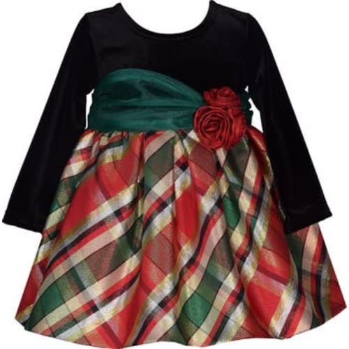 Long Sleeve Velvet & Taffeta Party Dress, 18M