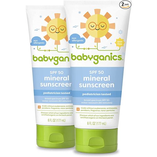 Babyganics SPF 50 Baby Sunscreen Lotion UVA UVB Protection | Water Resistant |Non Allergenic, 6 Fl Oz (Pack of 2)