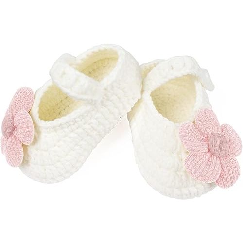 Baby Girls Toddler Slippers Mary Jane Hand Knitting Crochet Shoes Soft Cozy Sock Slippers Newborn First Indoor Walking Shoes for Baby Girls